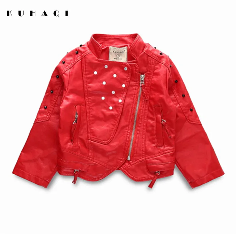 2017 New Children PU Leather Jacket Baby Girls Autumn Leather Coat Long