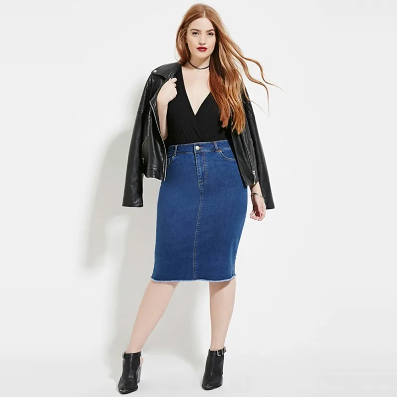 HDY Haoduoyi размера плюс Новая модная женская Повседневная Уличная однотонная джинсовая юбка до колена с карманами джинсовая юбка 3XL 4XL 5XL 6XL - Цвет: Синий