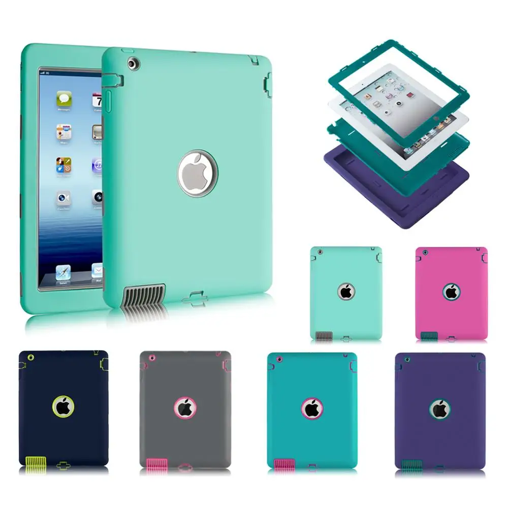 

High Quality Armor Shockproof Case For apple ipad 2 iPad 3 iPad 4 Silicone Heavy Duty Hard Case Cover Full Body Protective