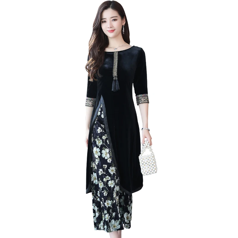 

Spring autumn india Pakistan Women Clothing New design Europe style Fashion 2 pieces sets vintage pattern elegant costume