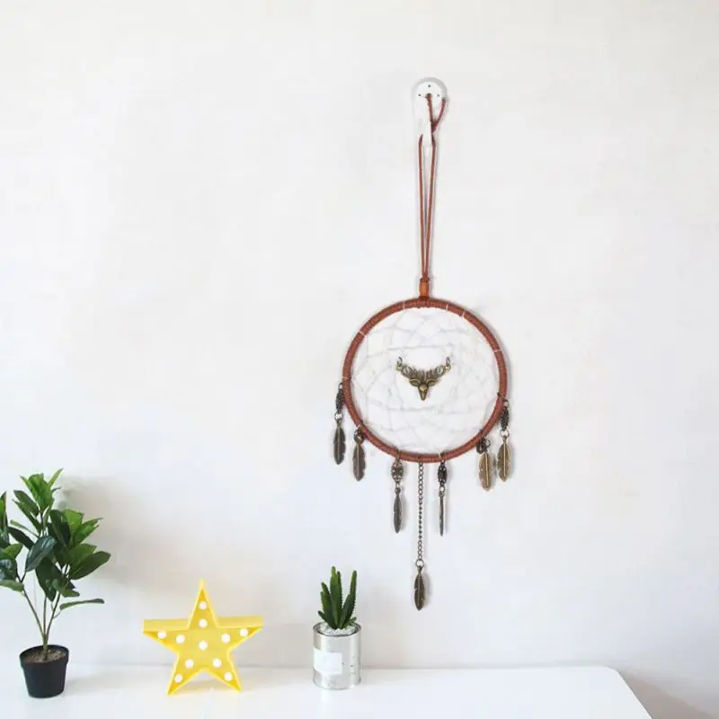

Wall Hanging Dreamcatcher Home Decoration Ornament Hanging Gift Handmade Lace Dream Catcher Windchimes With White Feather Car