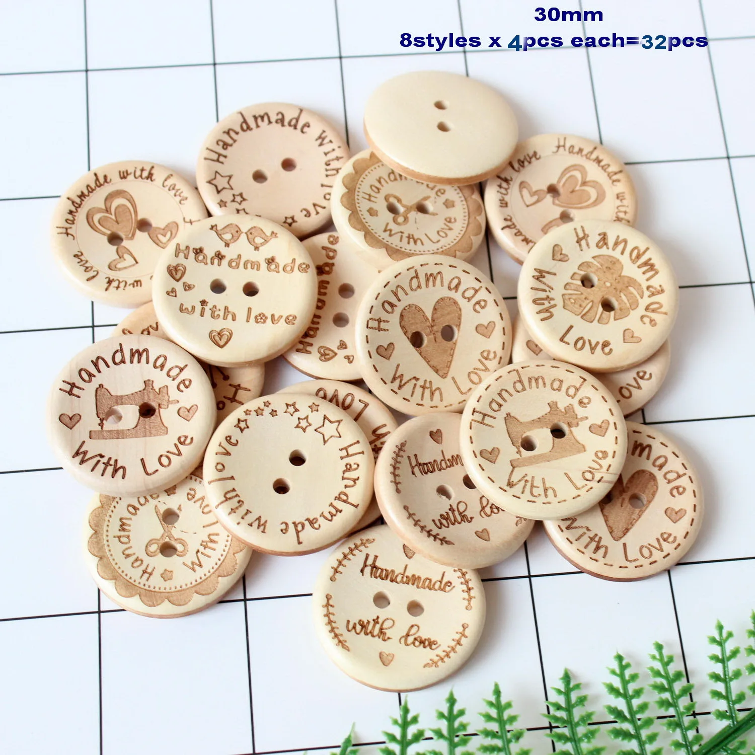 

(4pcs each) 30mm 'Handmade With Love' Buttons Unfinished Natural Wooden Button Suppliers Sewing Button 1.2"-AD0166