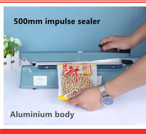 

220V 500mm Aluminium body impulse sealer Plastic Bag Closer Hand pressure PP PE Sealer plastic film manual packing machine