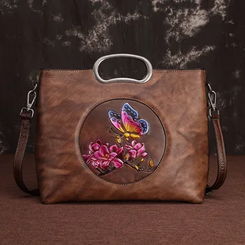 

Women's Vintage Genuine Leather Tote Shoppers Shoulder Bag Handmade Office Casual Handbag