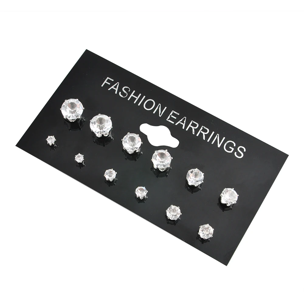 

6 Pairs/Pack Alloy Silver Crystal zircon Stud Earrings Set Piercing Earrings for women Elegant Jewelry Fashion Gift