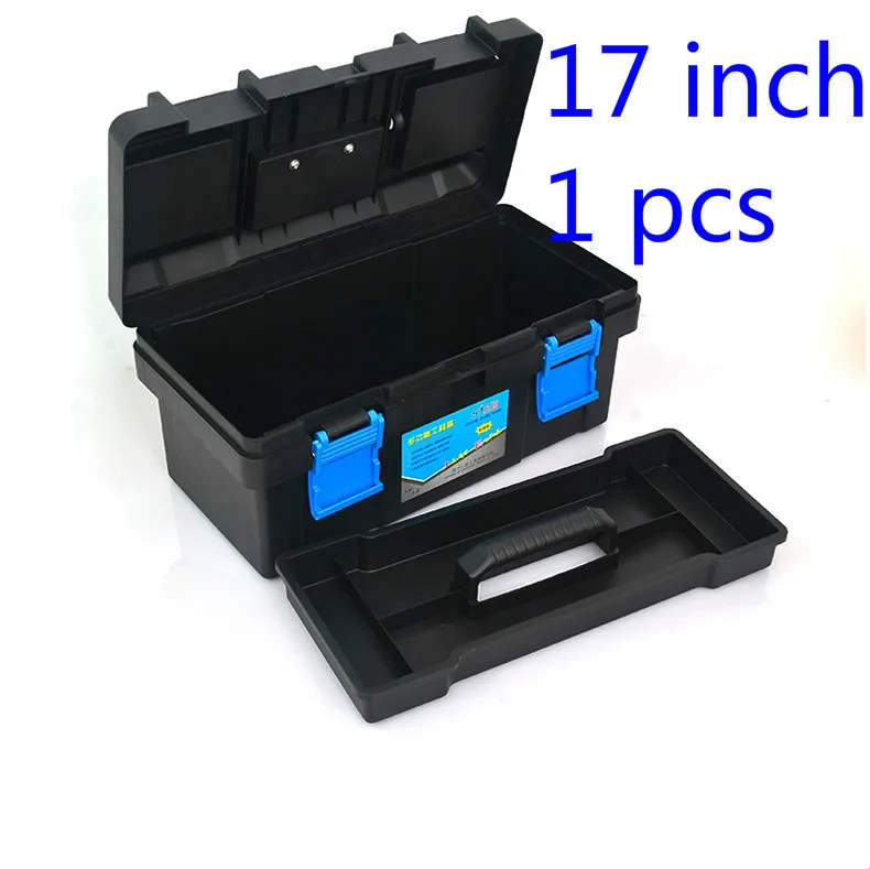 

1 Pcs 17 Inch Black Plastic Tool Box Multifunctional Household Maintenance Tool Box Reinforced Vehicle Mounted Storage Box