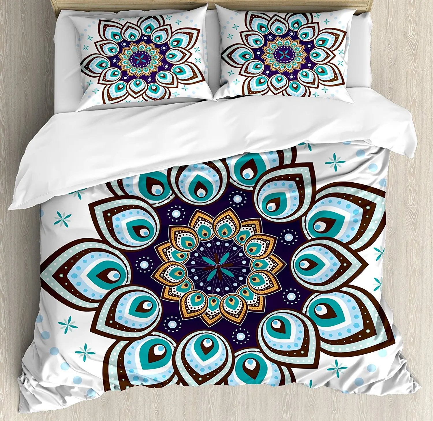 Mandala Duvet Cover Set Boho Lotus Flower Stylized Microcosm Motif