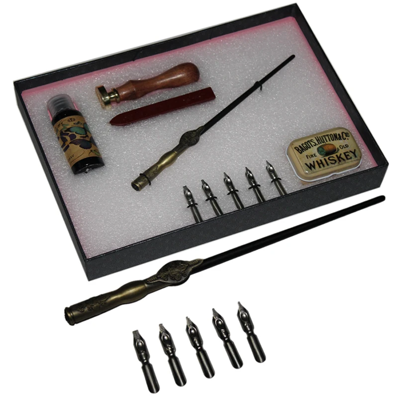 

Antique Gothic Calligraphy Dip Pen Set Pilot Parallel English Copperplate Script Pen with 1 inks 5 nibs 1 Stamp 1Gift Box