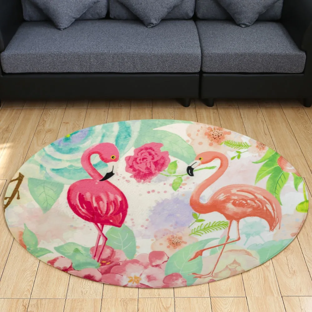 

Besuit Palm Leaf Flamingo Round Carpet Waterproof Home Doormat Kitchen Mat Hall Rug Baby Gym Activity Playmat NewYear Gift