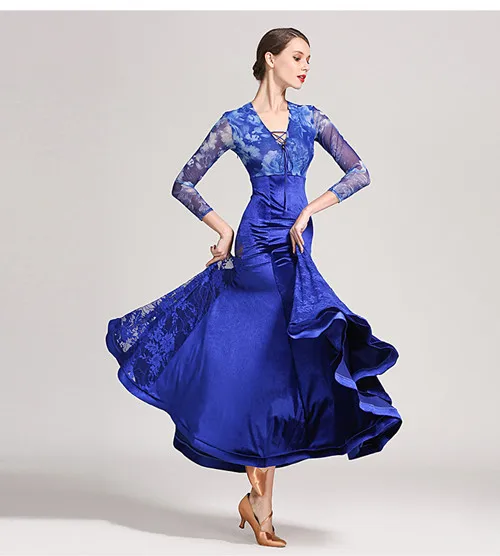 Профессиональный женский бальный танец платье девушка "S танец длинное платье сальса Латинский танец юбка - Цвет: Синий