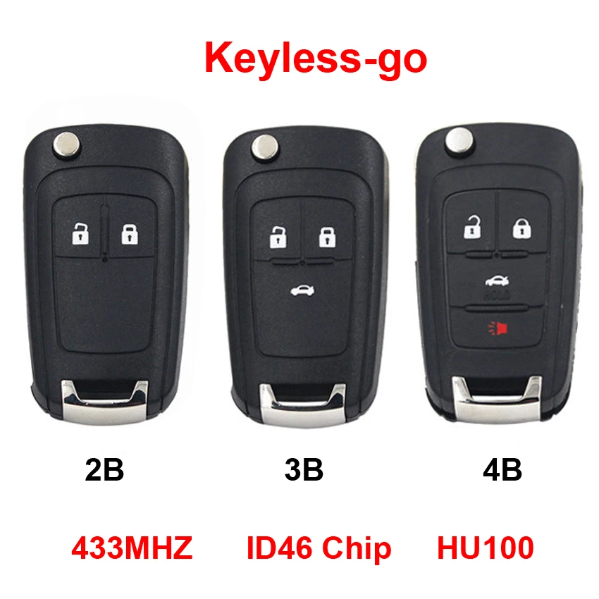 

2/3/4 Button New Keyless-go Folding Flip Remote Smart Car Key for Chevrolet 433MHz ID46 Chip HU100 Uncut Balde ( After Market )