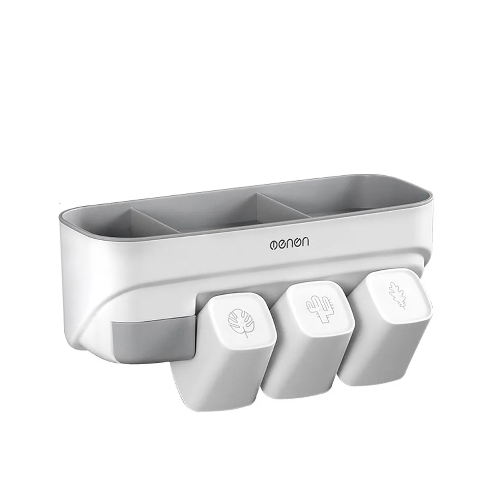 

Toothbrush Holder White Toothpaste Dispenser Multifunction Bathroom PP Toothbrushs Holders Wall Mounted 19July8 P30