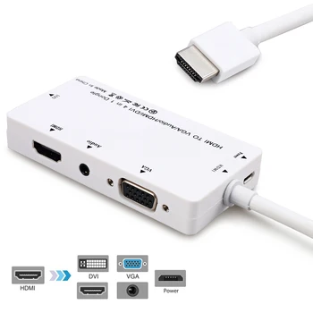 

10pcs/lot HDMI to VGA/Audio/HDMI/DVI 4in1 Dongle Adapter Multiport Splitter Converter For PS3 HDTV PC Monitor Projector White