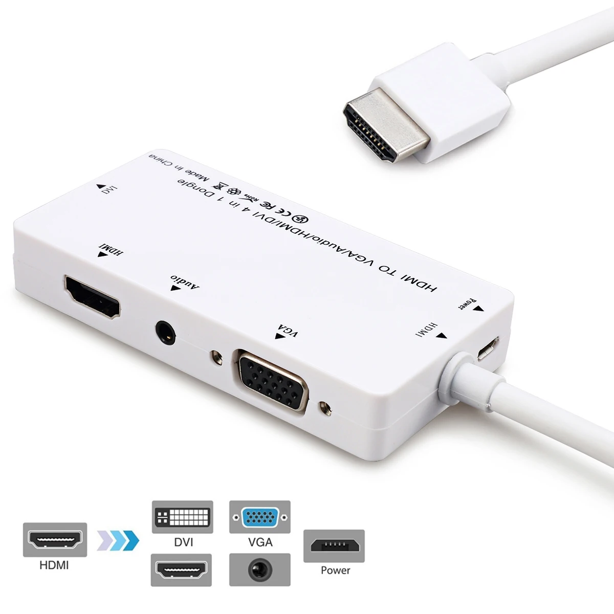 

CYDZ HDMI to VGA/Audio/HDMI/DVI 4in1 Dongle Adapter Multiport Splitter Converter For PS3 HDTV PC Monitor Projector White