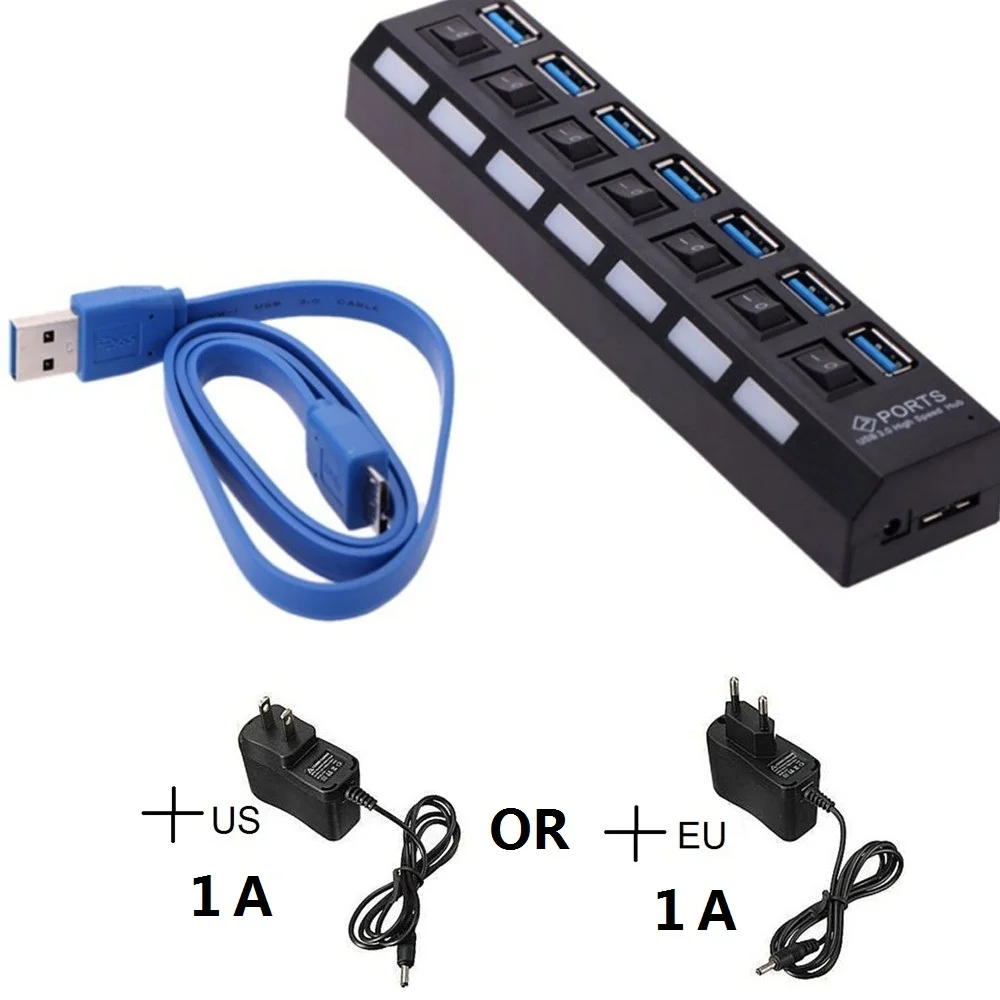 7 портовый 5G Мбит/с высокоскоростной концентратор USB 3 0 с независимым