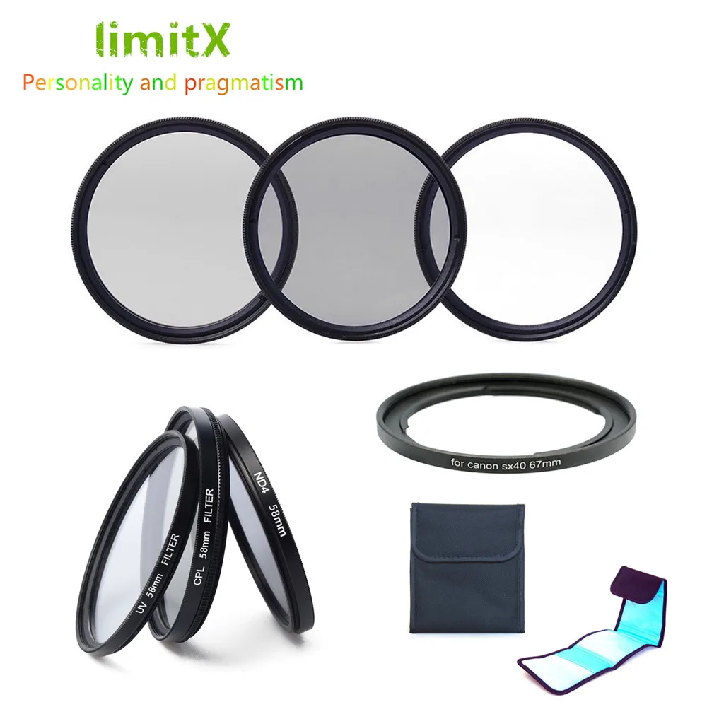 LimitX аксессуары UV CPL ND4 фильтр объектив и чехол Комплект для Canon Powershot SX540 SX530 SX50 SX40 SX30 SX20 HS Цифровой Камеры