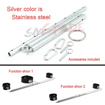 Sex restraint adjustable spreader bar, Chrome Leg Restraints Without Cuffs Fun Play ,adult sexy game 4