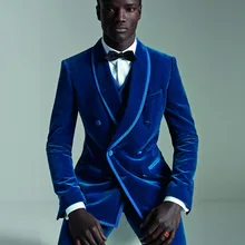 Последний дизайн пальто брюки синий бархат смокинг жениха двубортный мужской свадебный костюм жениха(куртка+ брюки) terno