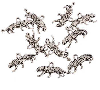 

50 Pcs Animals Tigers Tibetan Silver 3D Alloy Charms For Pendant Necklace Bracelet Jewelry Accessories 22*7mm Dropshipping