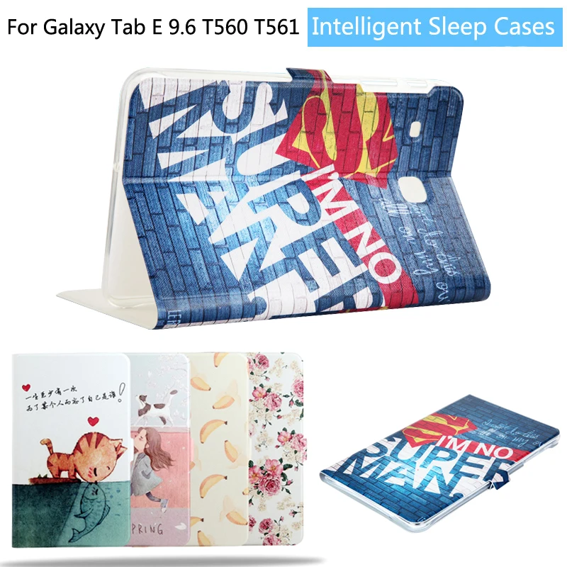 

Fashion Painted Flip PU Leather For Samsung Galaxy Tab E T560 T561 9.6 inch Tablet Smart Case Cover + Gift