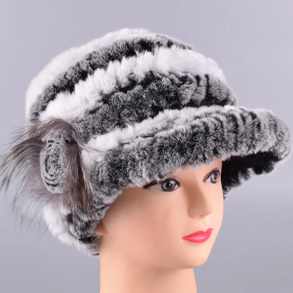 Raglaido кролика Cap поля шляпы для женщин зима цветочные Настоящее Рекс меховая шапка эластичные шапочки теплые модные женские зимние шляпа LQ11206 - Цвет: grey white