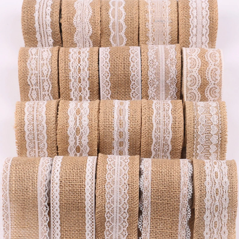 

2Meters/Roll Natural Jute Burlap Wreath Craft Wrap Hessian Ribbon Lace Linen Christmas Home Decoration Gift Cake DIY Accessories