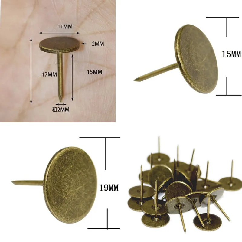 Антикварная железная плоская головка гвозди декоративные гвозди гвоздь деревянная коробка мебель гвоздь-кнопка, желтые/бронзовые значки, 1 шт