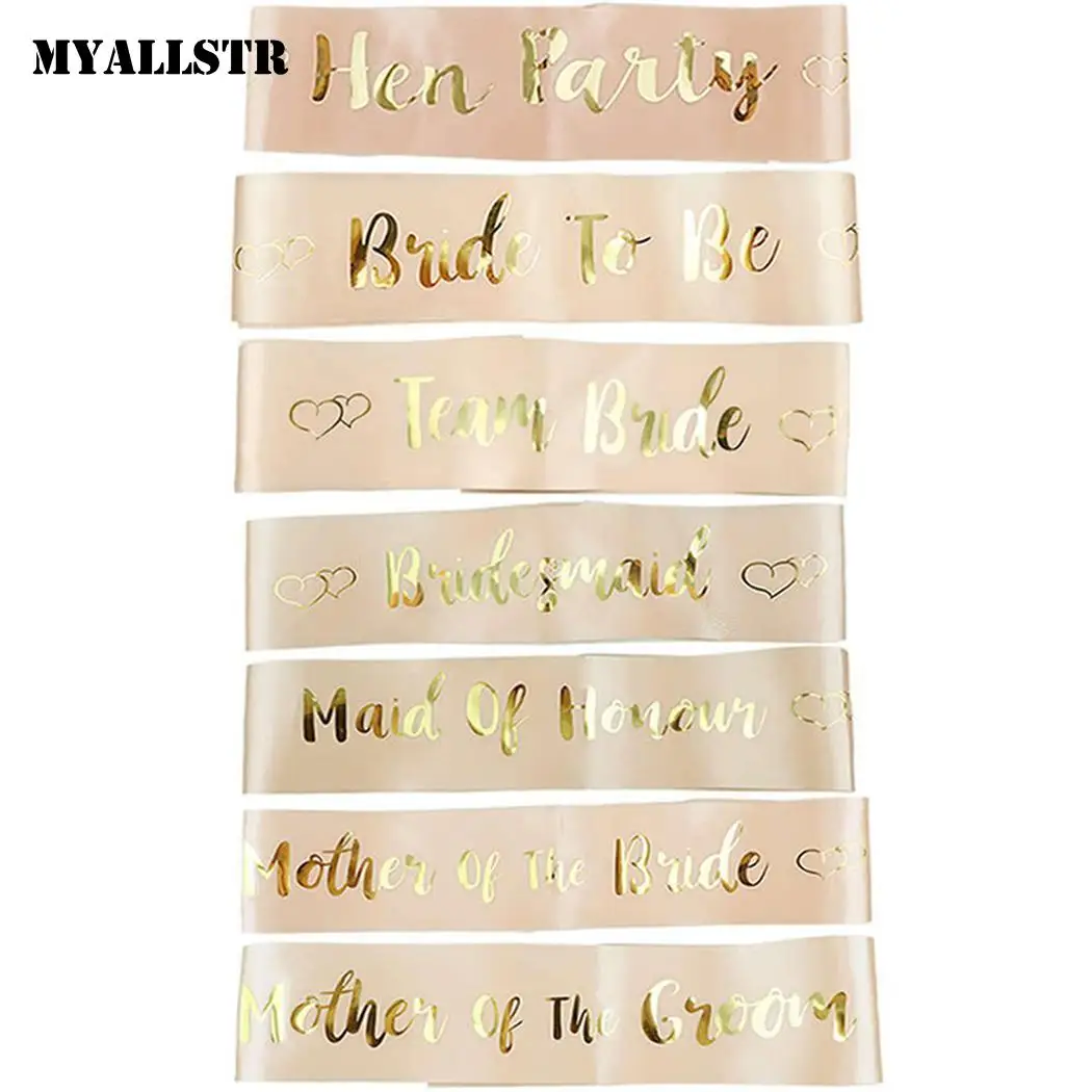 

New Bride Color to Hen Party Bridesmaid be Champagne Wedding Sashes
