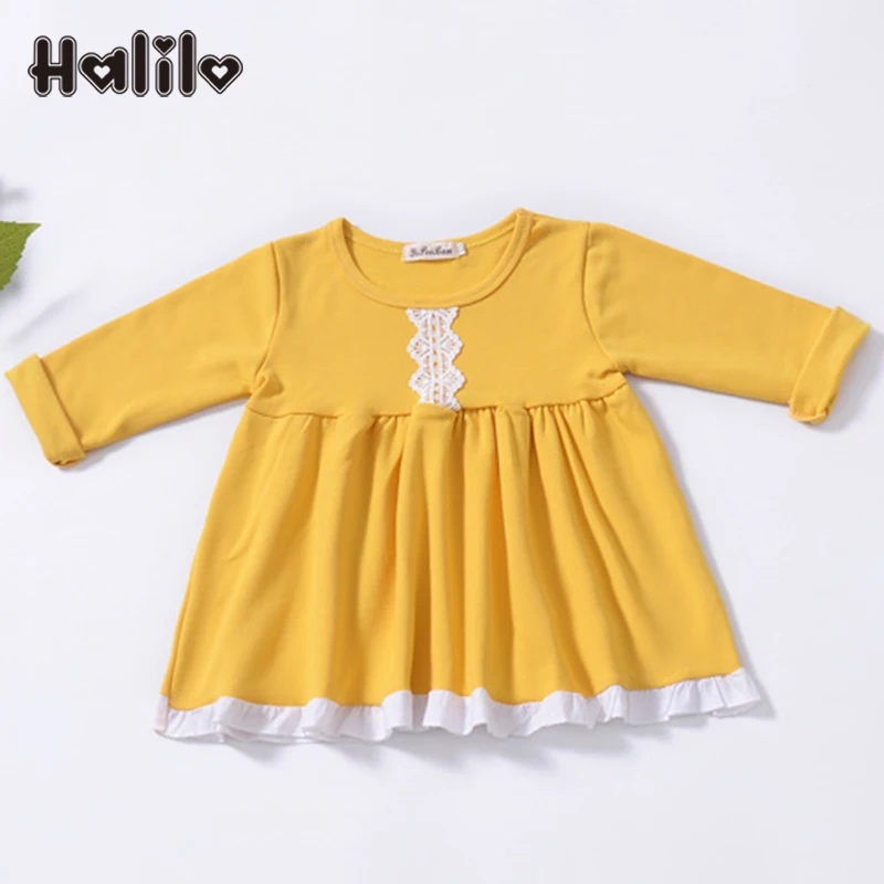 

Halilo Baby Girl Yellow Dress Cotton Long Sleeve Spring Infant Dresses Princess Costume Toddler Girl Dress Little Girls Clothing