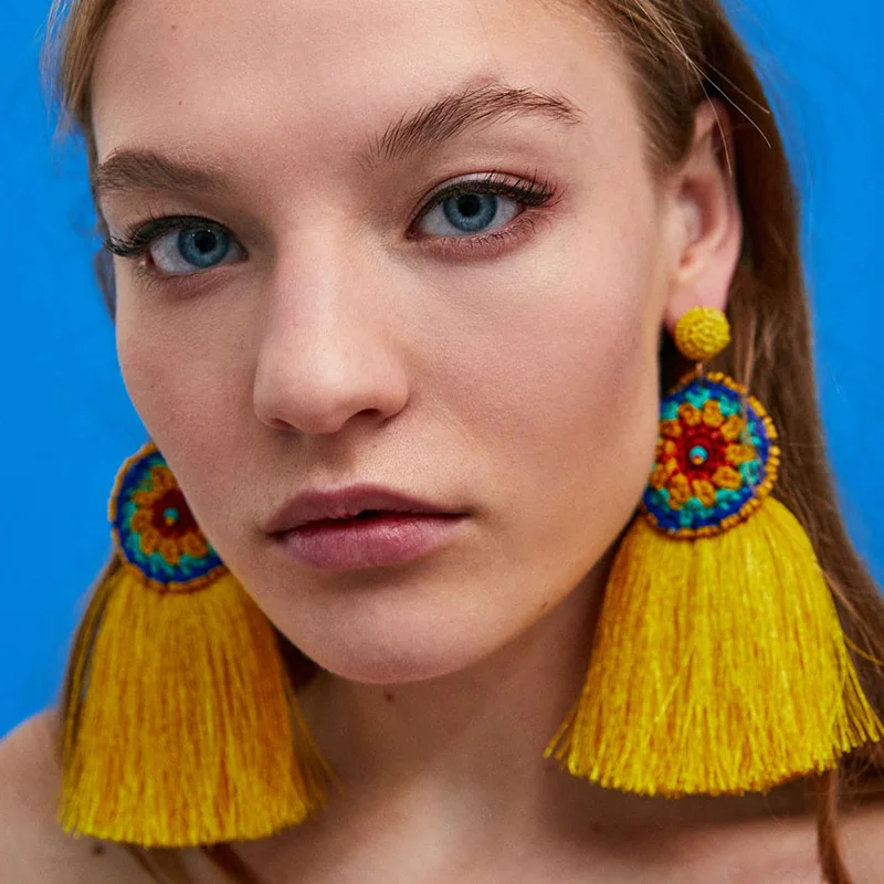 

Best lady Brand Bohemian Bijoux Women Maxi Fringed Statement Earrings Cheap Handmade Tassel Dangle Drop Earrings Boho Jewelry