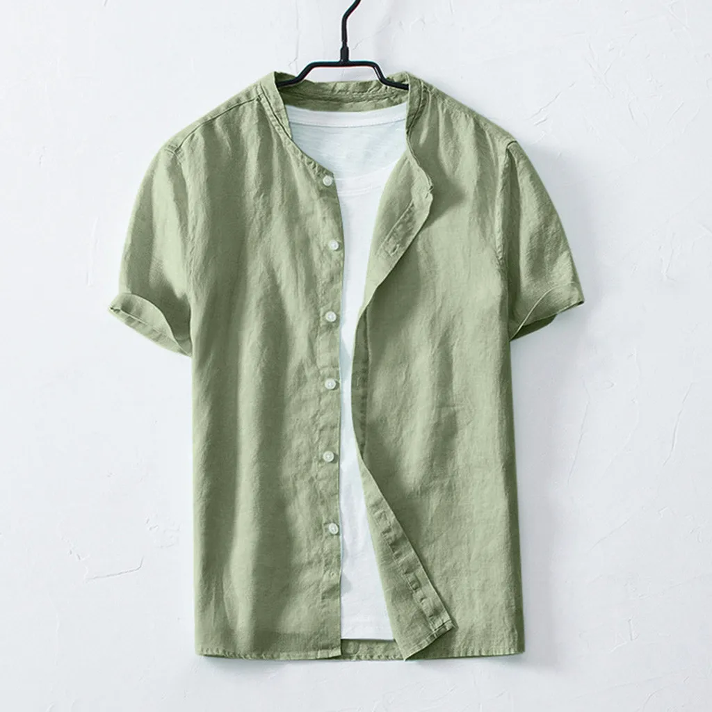 

Sleeper #401 2019 NEW FASHION Summer Men's Cool Thin Breathable Solid Color Button Cotton Shirt Short Sleeve gift Free Shipping