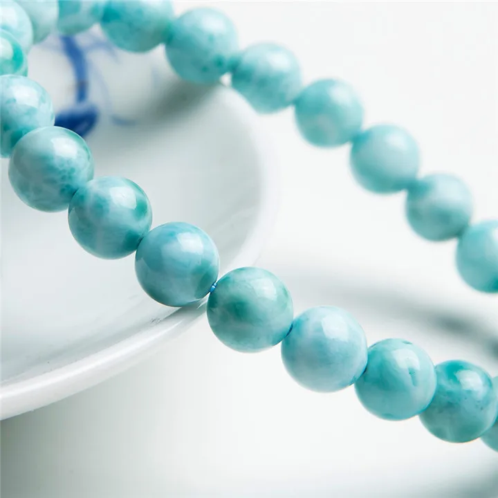 Новинка натуральный Ларимар натуральный камень браслеты для женщин Femme Шарм стрейч синий кристалл браслет из круглых бусин