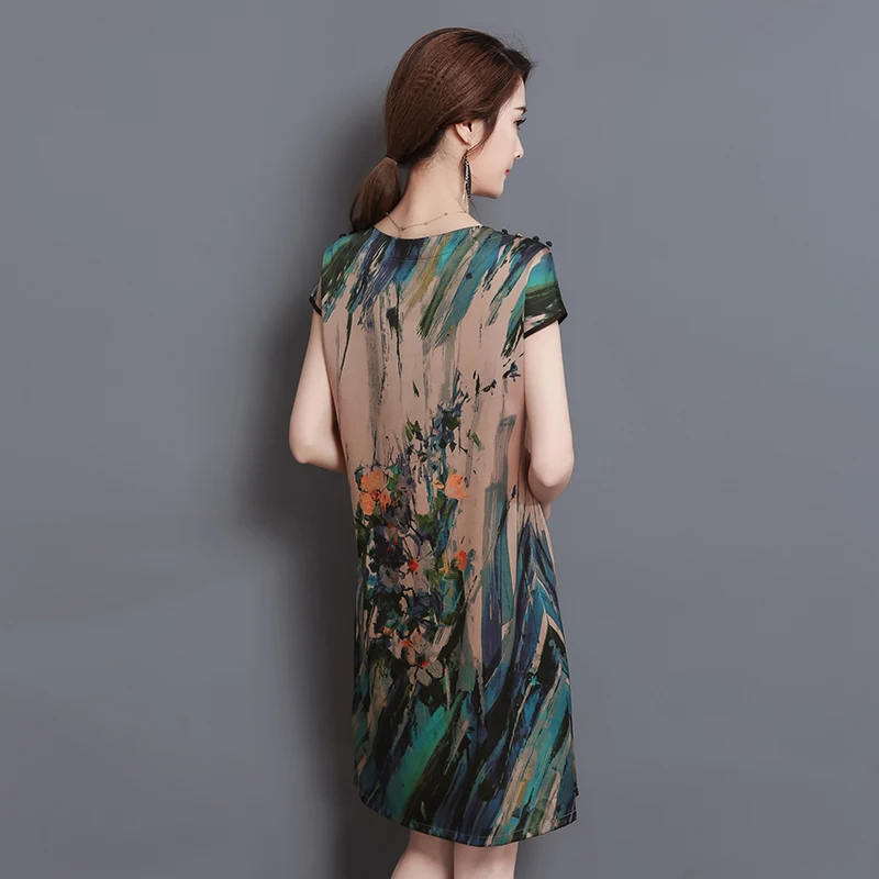 Платья большого размера из натурального шелка летнее женское Ретро роскошное Длинное свободное платье размера плюс с цветочным принтом из натурального шелка L-4XL A362