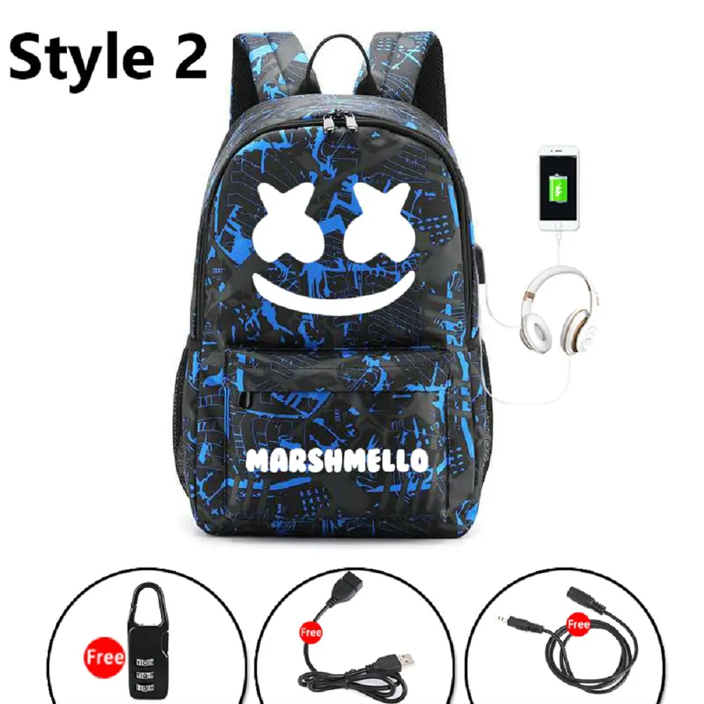 Marshmello рюкзак DJ для подростков мальчиков и девочек Школьный рюкзак Противоугонный Usb мужские яркие сумки Противоугонная Usb мужская сумка - Цвет: CG5282