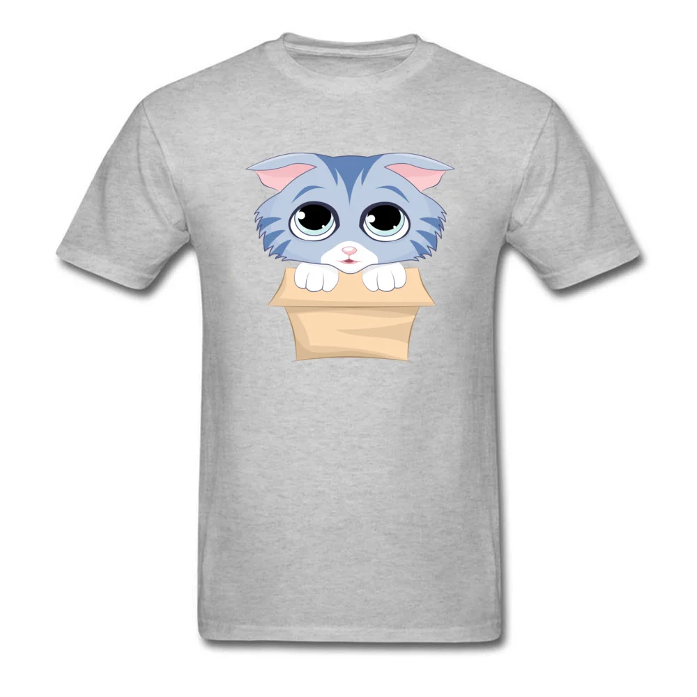 Cute Kitty in a Box Classic Short Sleeve Hip hop T-Shirt 100% Cotton O Neck Men's Tees Slim Fit T-Shirt Summer Fall Cute Kitty in a Box grey