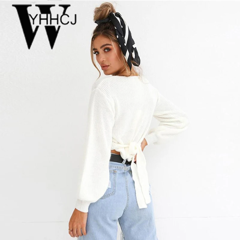 WYHHCJ 2018 casual knit short sweater women deep v-neck solid pullover pull femme unif long sleeve warm thicken women sweater