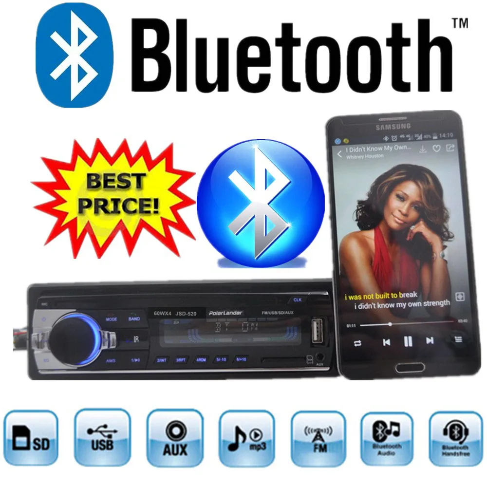 Новая Автомобильная радиостанция bluetooth стерео 1 Din в тире 520 12 В mp3 плеер car audio Bluetooth радио SD карты USB Порты и разъёмы AUX в телефон