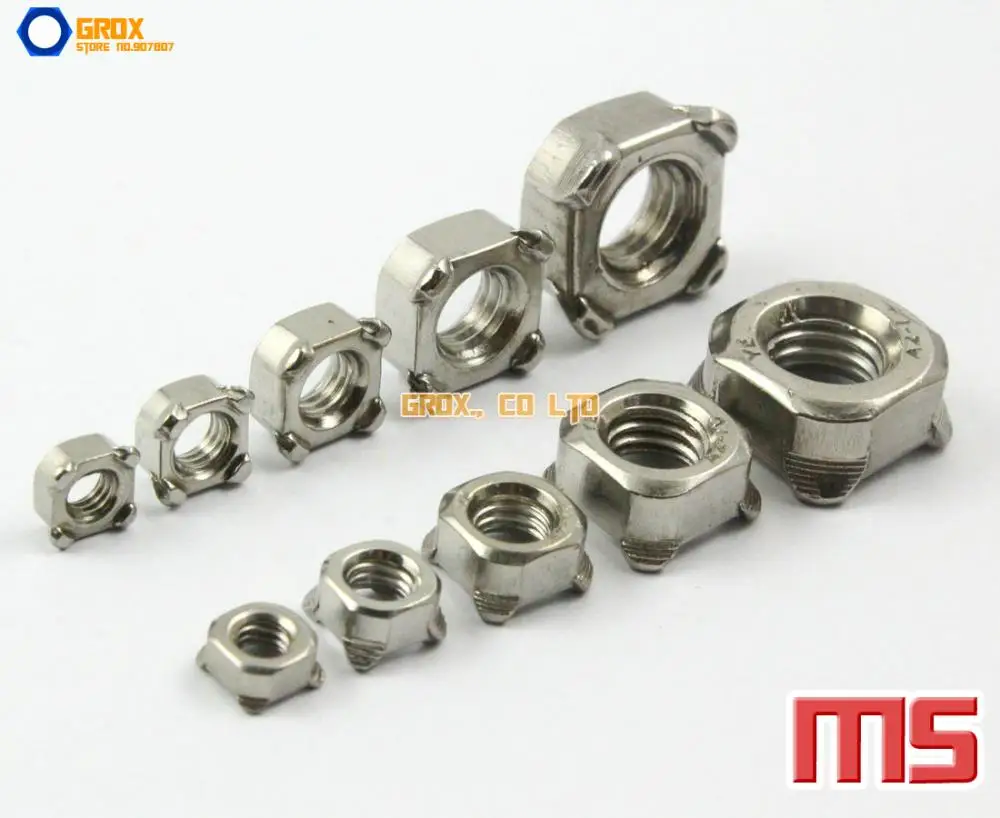 50 Pieces M5 304 Stainless Steel Square Weld Nuts