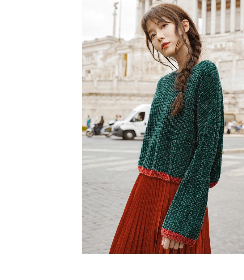 INMAN, корейский стиль, круглый воротник, пэчворк, повседневный стиль, пуловер, свитер