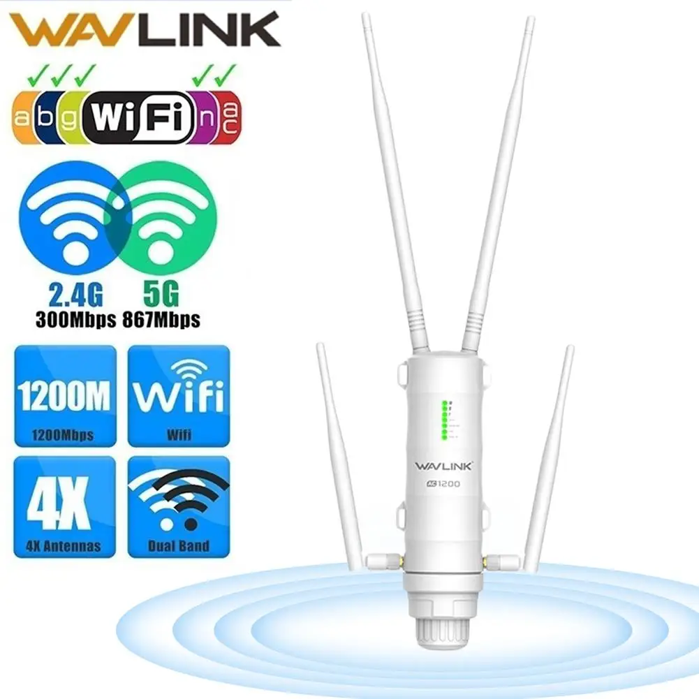 

WAVLINK AC300 Dual-Band Wifi Repeater High Power Outdoor Weatherproof Wireless Signal Booster Amplifier Router PoE 5GHz 867Mbps