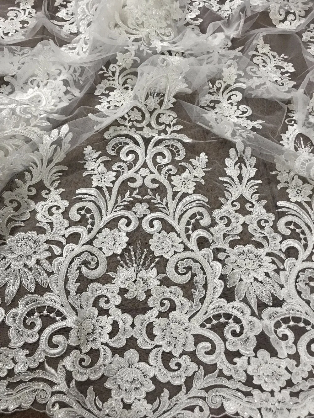 

Fashion beaded french tulle lace fabric J-11825 nice looking african embroidered tull lace fabric