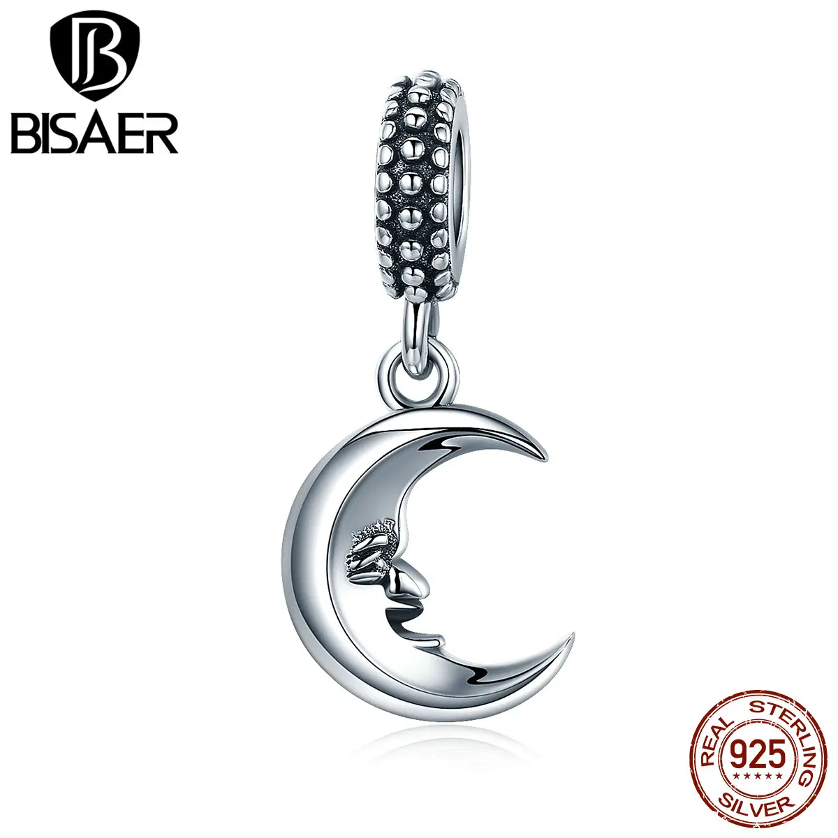 

925 Sterling Silver Mr Moon & STARS, Good Night Sweet Smile Dangle Charms Fit Original Charms Bracelet Pendant Necklace ECC149