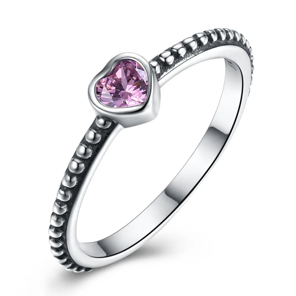 

Real Pure 925 Sterling Silver Rings with purple CZ Love Heart Romantic Finger Ring Vintage slim rings for women Top fine jewelry