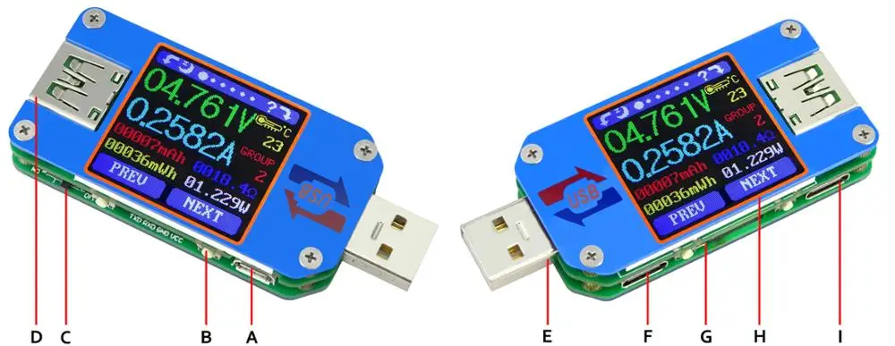 UM25C/UM25 USB 2,0 тип-c цветной ЖК-тестер Вольтметр Амперметр Измерение заряда батареи сопротивление кабеля