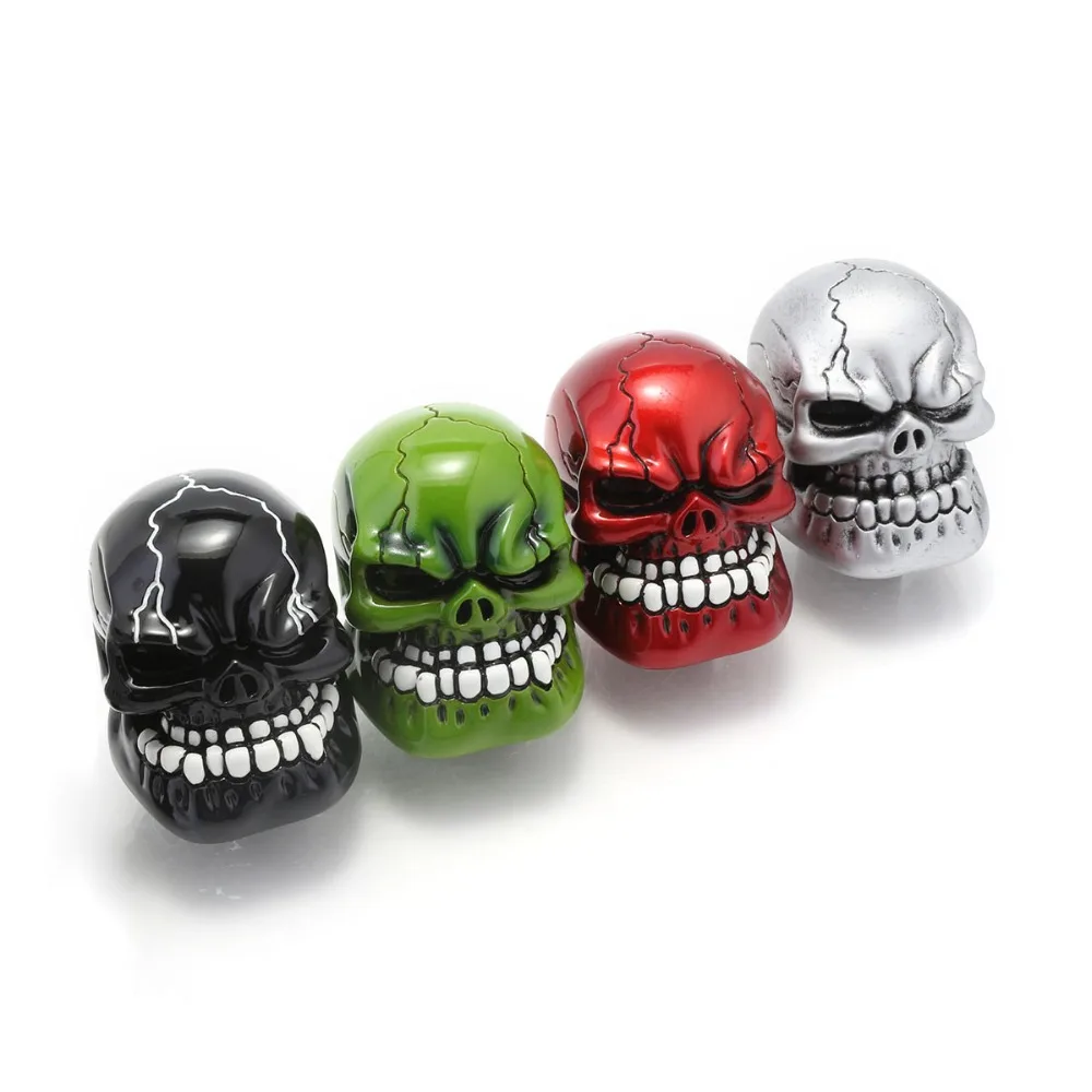 הידני אוניברסלי Gear Stick Shift שיפטר מנוף Knob Wicked מגולף גולגולת pomo marchas שחור אדום כסוף ירוק