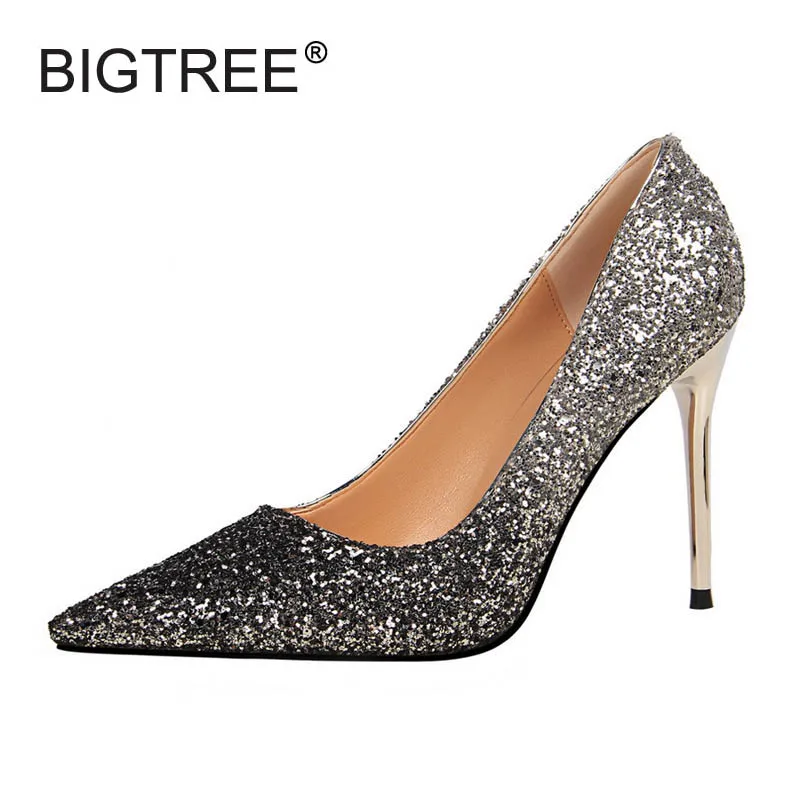 

New Sexy High Heels Women Shoes Elegant Shollow Mouth Slip-on Women Pumps Fashion Glitter Evening Party Wedding Shoes For Women