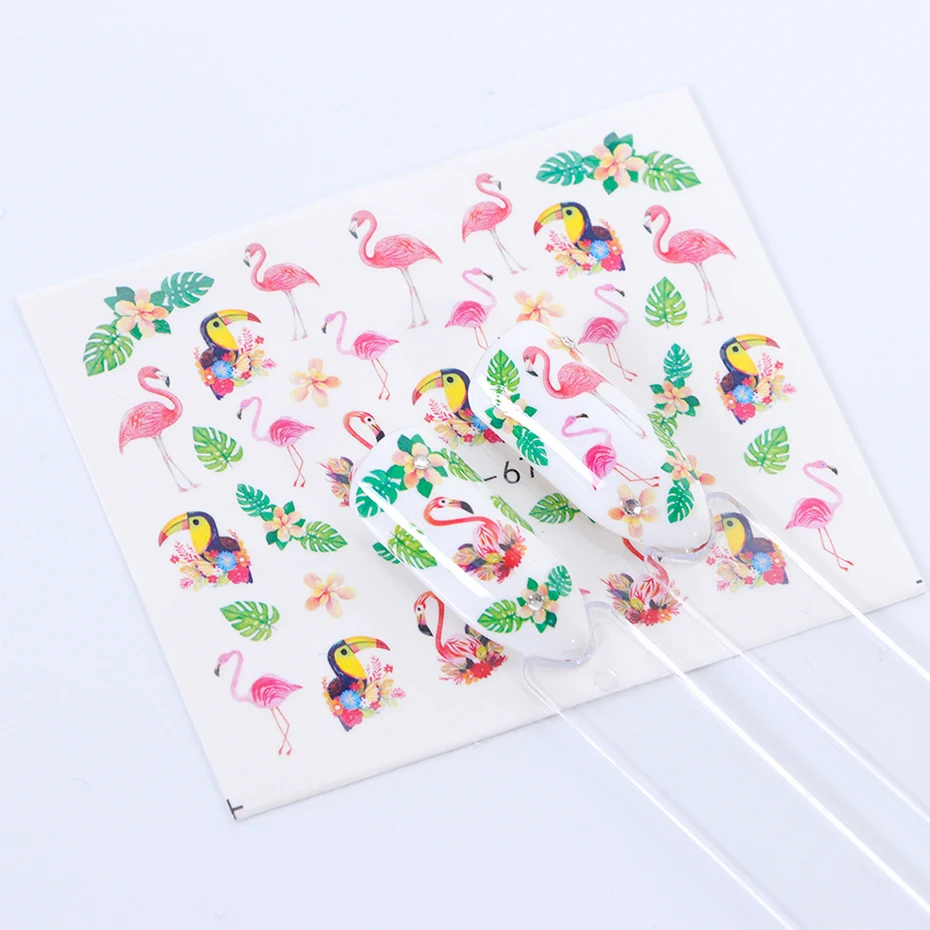 1 шт. цветок Фламинго стикер для ногтей прекрасный полный переводные наклейки для воды временные татуировки гвоздь Искусство Декор клей советы LESTZ659-673