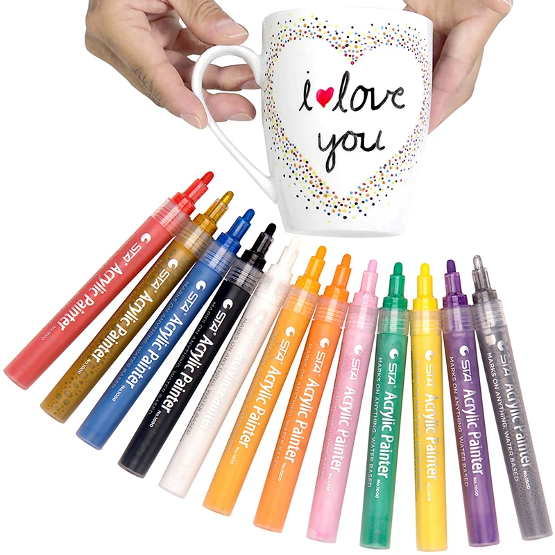 

STA 12 Colors Acrylic Paint Marker pen Marker Sketch Stationery Painting Crafting Set for Ceramic Rock Glass Porcelain Painting