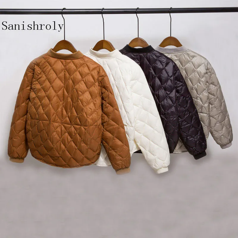 

Sanishroly 2018 Autumn Winter Women White Duck Down Jacket Female Button Ultra Light Down Coat Short Parka Tops Plus Size SE290