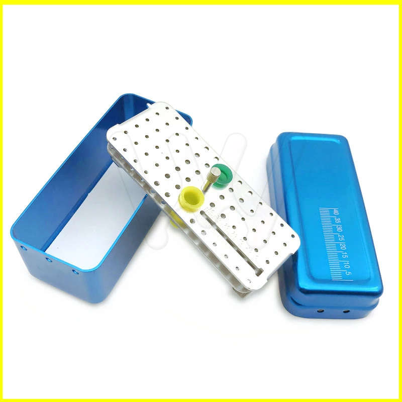 1pc Aluminum Dental Disinfection Box Autoclave Sterilizer Case Burs Endo Files Holder 72 Holes For Burs (1)